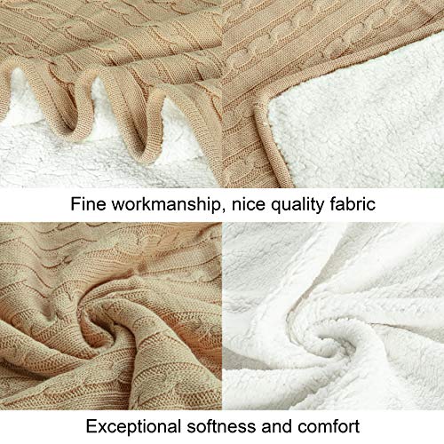 NTBAY Twin Cotton Cable Knit Sherpa Blanket, 60 x 80, Khaki | Cotton Cable Knit Front with Warm Sherpa Reverse, 60 x 80 Inch Twin Blanket for Bed, Sofa, and Cold-Weather Layering - color: Khaki