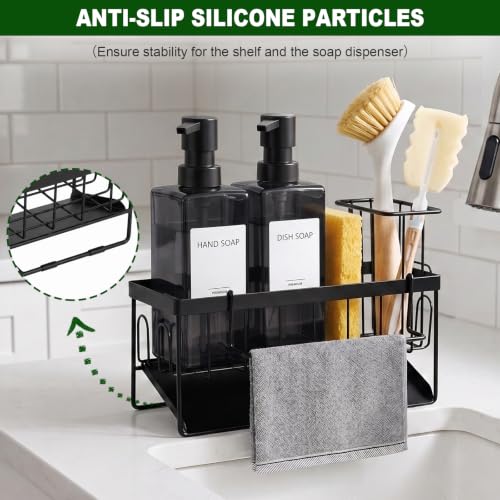 GMISUN Dish Soap Dispenser for Kitchen, 12 fl oz Dual Kitchen Soap Dispensers with Sponge Holder, Clear Black Glass Kitchen Soap Dispenser Set, Modern Hand and Dish Soap Bottle Set - color: Clear Black Bottle + Black Rack