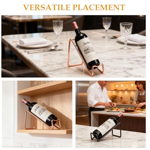 4-Pack Countertop Wine Bottle Holder, Small Metal Wire Wine Rack Stand for Tabletop Storage, Cabinet, Pantry, Bar, and Kitchen Organization (Rose Gold) - color: Rose Gold