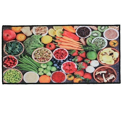 Kashi Home Kitchen Rug, Printed Area Rug, Durable Floor, Door Mat, Farmhouse Non-Slip Carpet Latex Backing Beautiful Design Garden Harvest 18x30 D-Shape - color: Garden Harvest, size: 1'6" x 2'6" (Semicircular)