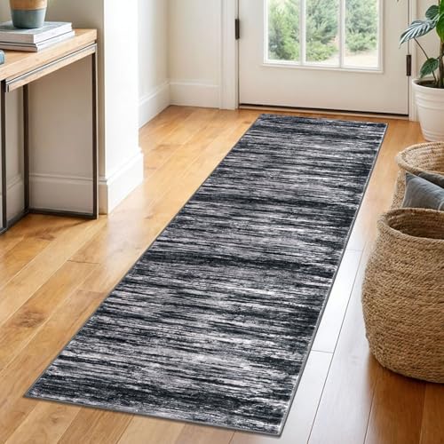 SIILOOM 2x6 Washable Runner Rug, Non Slip Soft Area Rug for Hallway Kitchen | Black/White Modern Abstract Spill & Stain Resistant Low Pile Carpet for Entryway Office Laundry Bedroom, Easy Clean - color: Black/White, size: 2' x 6' (Runner)