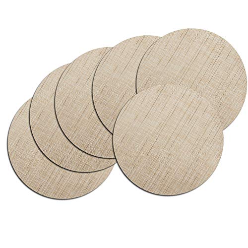 Round Vinyl Heat-Resistant Placemats Set of 6, 13.8 Inch, Beige | Easy to Clean Woven Kitchen Table Mats, Washable, Non-Slip for Dining Table, Christmas Decoration Home Wedding Party - color: Beige, size: Set of 6