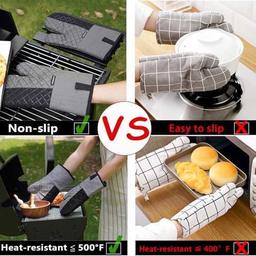Oven Mitts and Pot Holders Sets 6pcs, Kitchen Oven Glove,High Heat Resistant 550 Degree Extra Long Oven Mitts and Potholders with Non-Slip Silicone Surface for Home Essentials (Grey) (Gray 2) - color: Gray 2