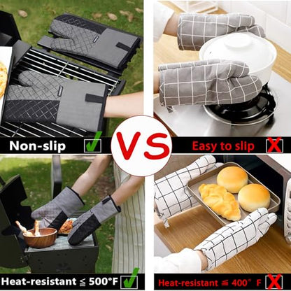 Oven Mitts and Pot Holders Sets 6pcs, Kitchen Oven Glove,High Heat Resistant 550 Degree Extra Long Oven Mitts and Potholders with Non-Slip Silicone Surface for Home Essentials (Grey) (Gray 2) - color: Gray 2