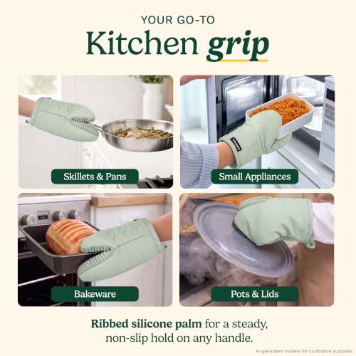 Cuisinart Mini Oven Mitts, 2-Pack 5"x8.5", Heat Resistant 500F | Compact pot holder for baking, air fryer, and cookware, silicone non-slip grip, hanging loop, fits either hand, wipes clean - color: Mint Green
