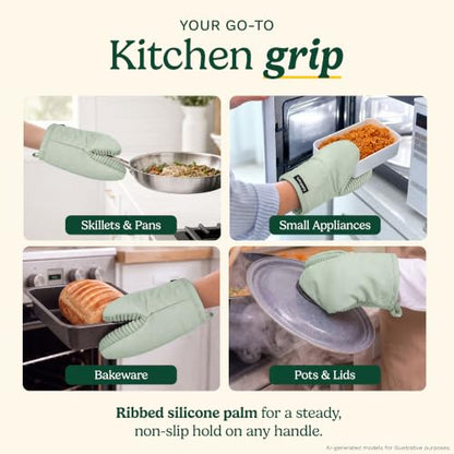 Cuisinart Mini Oven Mitts, 2-Pack 5"x8.5", Heat Resistant 500F | Compact pot holder for baking, air fryer, and cookware, silicone non-slip grip, hanging loop, fits either hand, wipes clean - color: Mint Green