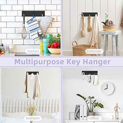 VIS'V Key Holder Wall Mount, Small Adhesive Key Hanger with 3 Hooks, Black | Metal Material, No Drilling, Extra Adhesive Strip, Suitable for Entryway, Hallway, Doorway, Kitchen, Garage, Camper - color: Black