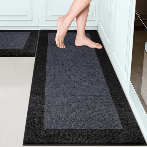 Kitchen Rugs Set (24" x 36"+ 24" x 60"), Runner Rug Roll Packing | Non Slip, Machine Washable, Absorbent, Quick Drying, for Entryway, Bedroom, Bathroom, Door - color: Charcoal, size: 24" X 36"+ 24" X 60"
