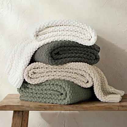 EVERGRACEHOME Chunky Chenille Knit Throw Blanket, 60 x 80, Charcoal Gray | Sculpted Moss Stitch, Chic Modern Farmhouse, All-Season Warmth, OEKO-TEX® Certified, Elegant Blanket for Couch, Bed, Sofa - color: Charcoal Gray, size: 60" X 80"