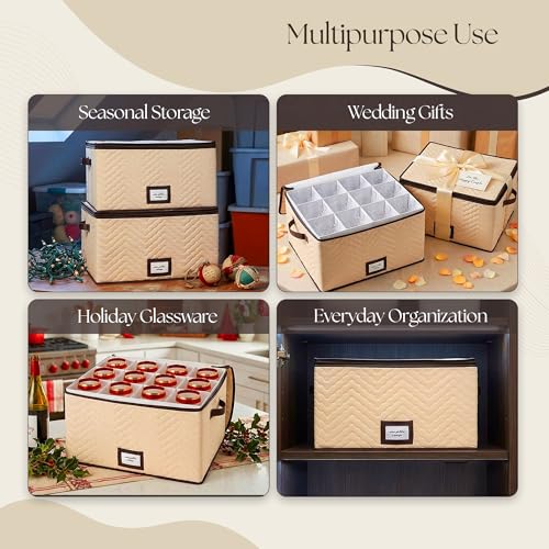 Wine Glass Storage Box with Dividers, Holds 12 Glasses up to 4.25" Wide | 2 Pack, Stemware Storage Case, Protects Fine China, Durable Quilted Microfiber, Carry Handles, Ideal for Red Wine Glass - size: Red Wine Glass, style: 2 Pack