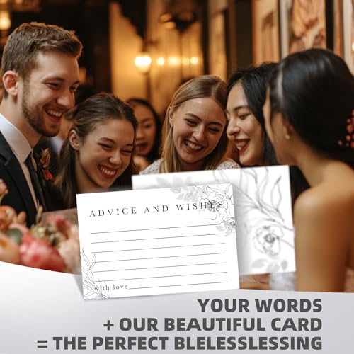 Advice & Wishes Cards Box - Elegant Floral Keepsake for Wedding, Baby Shower, Retirement - 60 Cards + Wooden Box & Stand - color: WHITE FLORAL