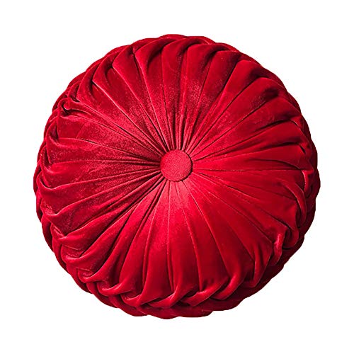 Teieas Round Throw Pillow Velvet Home Decoration Pleated Round Pillow | BohoRound Pillow Cushion for Couch,Chair,Bed,Car,valentine's day red 14.96'' - color: Red