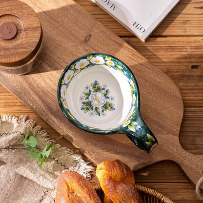 Hand-Painted Floral Ceramic Mug, 18oz Soup Bowl, Large Stoneware Cup with Unique Handle, Bohemian Style for Coffee, Tea, Soup, Microwave Dishwasher Safe, Mom Women - color: Hand-Painted Jasmine & Wild Rose Floral Pattern