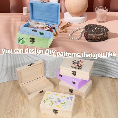 8 Pack Unfinished Wooden Box 6" x 4" x 2" DIY Storage Jewelry Boxes Small Keepsake Box for Crafts