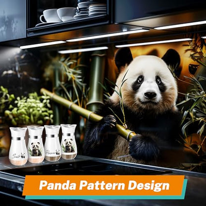 Panda Salt and Pepper Shakers - 4 oz Glass Set with Stainless Steel Lids | Eating Panda Design with Glass Bottoms and Stainless Steel Lids Adds Playful Style to Kitchens and Makes Refilling Easy. - color: Panda Eatting