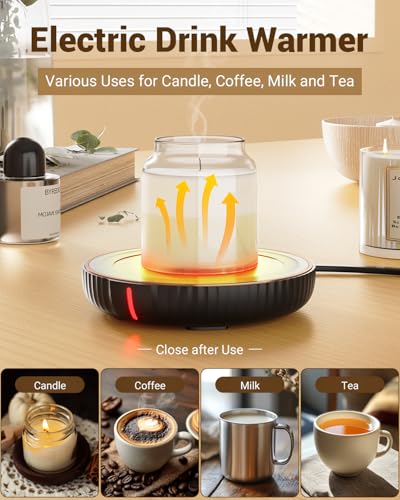 HouseGem Large Candle Warmer Plate - Coffee Cup Mug Warmer for Desk, Candle Melter, Electric Mug Heater for Beverages, Milk & Tea, Coffee Accessories Ideal Gifts Keep Cup Warm (Black) - color: Black