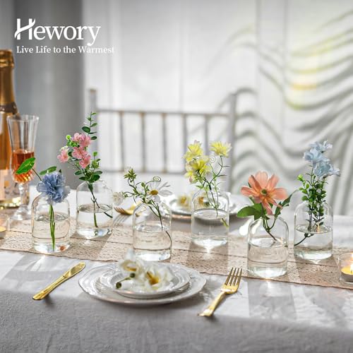 Hewory Glass Bud Vases for Flowers: 12PCS Modern Clear Small Vases Bulk | Mini Centerpieces for Wedding, Party, Events, Floral Arrangement for Table, Home Decor, Highball, Simple, Medium Bottle, Jars