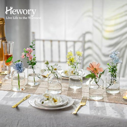 Hewory Glass Bud Vases for Flowers: 12PCS Modern Clear Small Vases Bulk | Mini Centerpieces for Wedding, Party, Events, Floral Arrangement for Table, Home Decor, Highball, Simple, Medium Bottle, Jars