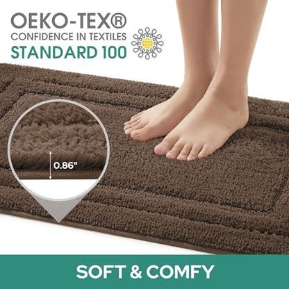 HOMEIDEAS Bathroom Rugs Sets 2 Piece, Super Soft and Absorbent Non Slip Microfiber U-Shaped Toilet Bath Mat Set (20"x32"+U20 x24, Brown) - color: Loop- Brown, size: 1'8" x 2'8" (20"x32"+U Shape 20"x24")