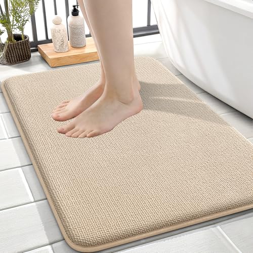 OLANLY Memory Foam Small Bathroom Rugs 24x16, Absorbent Bath Mat, Beige | Soft Quick Dry Bath Rugs, Non-Slip Carpet, Machine Washable Mat for Bathroom Floor, Tub and Shower, Home Decor Accessories - color: Beige, size: 24" X 16"