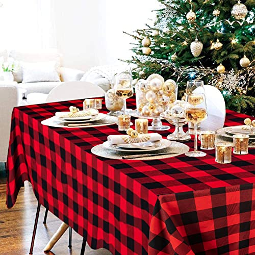 ShinyBeauty Checked Square Tablecloth 54x54-Inch Red and Black Buffalo Plaid Tablecloth Washable Cotton Table Cover Gingham Tablecloth for Dining Room Table Linen Christmas - color: Black & Red, size: 54" x 54" (Square)