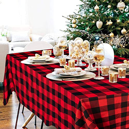 ShinyBeauty Checked Square Tablecloth 54x54-Inch Red and Black Buffalo Plaid Tablecloth Washable Cotton Table Cover Gingham Tablecloth for Dining Room Table Linen Christmas - color: Black & Red, size: 54" x 54" (Square)