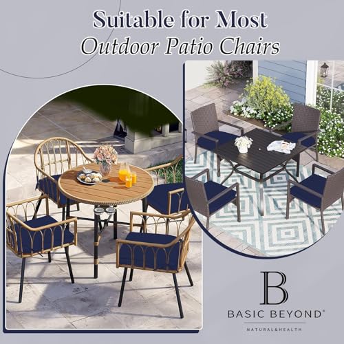 Basic Beyond Outdoor Cushions for Patio Furniture: Waterproof & UV Resistant Outdoor Chair Cushions Set of 4-19 x 19 x 3 Inch Thick Patio Chair Cushions with Adjustable Ties & Handle, Navy Blue - color: Navy