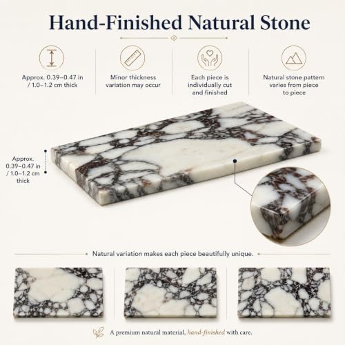 Natural Calacatta Viola Marble Vanity Tray, 8 x 4 Inch | Natural marble for perfume, soap dispensers, jewelry, keys and candles; compact flat rimless tray, one piece included - color: Calacatta Viola