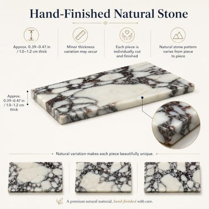 Natural Calacatta Viola Marble Vanity Tray, 8 x 4 Inch | Natural marble for perfume, soap dispensers, jewelry, keys and candles; compact flat rimless tray, one piece included - color: Calacatta Viola