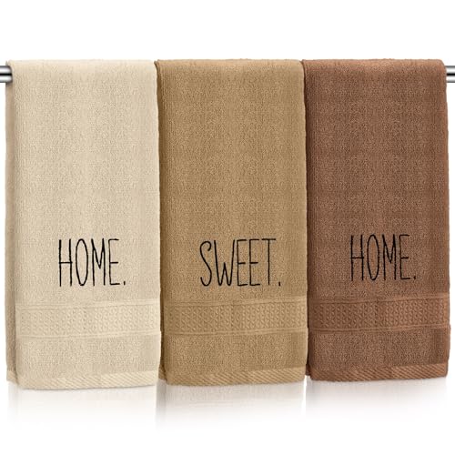 Peryiter 3 Pcs Boho Modern Farmhouse Hand Towel 100% Cotton Bathroom Towels Decorative Set 13x29 Rustic Embroidered Facecloth for Bathroom Decor Home Housewarming New Owner Gifts - color: Boho Color, style: Home Style