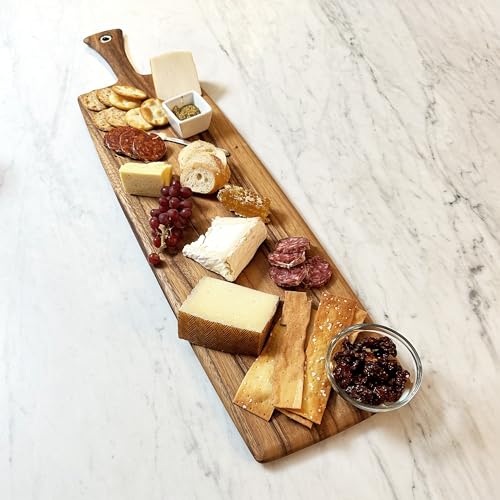 Ironwood Acacia Wood Provencale Paddleboard, XL Rectangular Serving Board | 30" Long With Handle, 24.5" x 8" Serving Surface | Beautiful Acacia Wood Charcuterie Board | XL Centerpiece Board With Handle - size: 30"L x 8"W