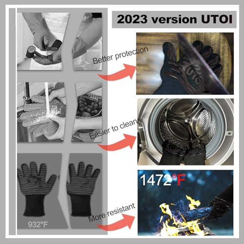 BBQ Grill Gloves, 1472°F Heat Resistant Barbecue Gloves Oven Mitts, Silicone Non-Slip Cooking Gloves for Kitchen, Grilling and Baking, EN407 Certified, 13 inch Long, Black, XL Size - color: Black Bbq Gloves