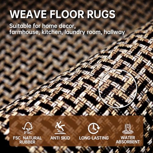 eqivei Kitchen Rugs and Mats Non Slip Washable Set of 2 PCS, Absorbent Runner Rugs for Kitchen, Front of Sink, Kitchen Mats for Floor, 17.3"x47"+17.3"x29" (Black) | 17.3"x47"+17.3"x29", Absorbent Woven Runner Set with Cushioned Rubber Backing for Sinks, B