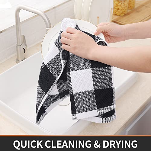 Homaxy 100% Cotton Plaid 6 Pack Kitchen Towels, 13" x 28", White & Black | Waffle Weave, Plaid, Super Soft and Absorbent Dish Towels, Quick Drying, Multi-Purpose - color: White & Black, size: 13 x 28 - 6 Pack