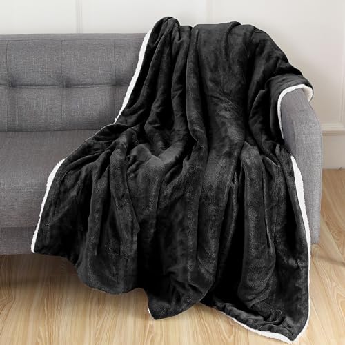Elegant Comfort Reversible, Solid Sherpa Throw Blanket, All-Season Blanket- Super Soft, Cozy and Plush- Decorative Throw, Perfect for Lounging, 50 x 60 inches, Sherpa Throw Black - color: Solid Black