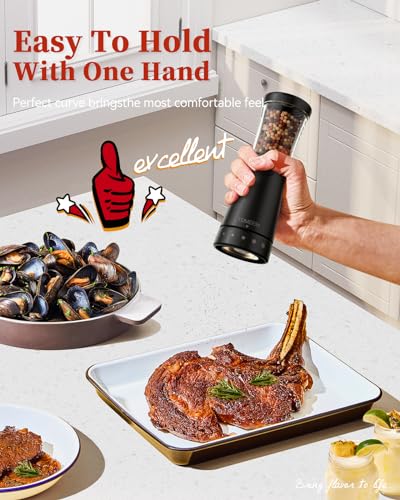 Electric Salt and Pepper Grinder Set with Storage Base, Stainless Steel Rechargeable Salt and Pepper Grinder Set with 4.5 oz Large Capacity, 1.8" Wide Mouth, Adjustable Coarseness, Ideal for Kitchen - color: Black