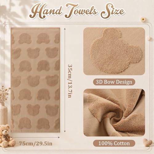 Hahafelt 3 Pack Cute Bear Hand Towels for Bathroom 100% Cotton Brown Decorative Bow Jacquard Weave Towels Absorbent Soft for Kitchen Bathroom Decor Gifts, 29.5 x 13.7 Inch - style: Bear