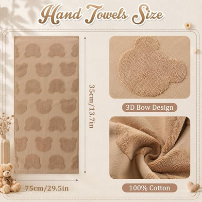 Hahafelt 3 Pack Cute Bear Hand Towels for Bathroom 100% Cotton Brown Decorative Bow Jacquard Weave Towels Absorbent Soft for Kitchen Bathroom Decor Gifts, 29.5 x 13.7 Inch - style: Bear
