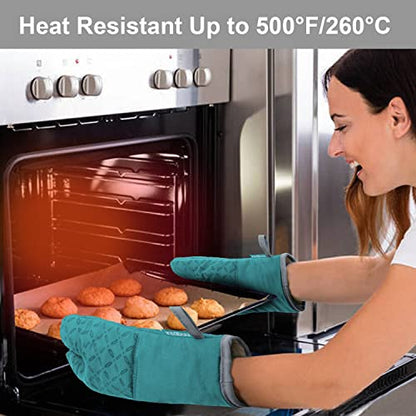 KEGOUU Oven Mitts and Pot Holders 6pcs Set, Kitchen Oven Glove High Heat Resistant 500 Degree Extra Long Oven Mitts and Potholder with Non-Slip Silicone Surface for Cooking (Lake Blue) - color: Lake Blue