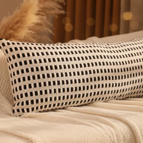 14x36 Throw Pillow Cover Boho Lumbar Pillow Cover White and Black | 1 Piece,Durable Fabric,Stripe Pillow Cover,Farmhouse Cushion Case,Chenille Pillow Case,Neutral Pillowcase for Sofa Couch Bed - color: White and Black Stripe, size: 36" x 14" (Pack of 1)