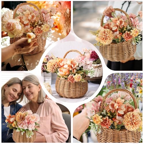 Weysat 2 Pcs Small Flower Girl Basket with Handle Wicker Rattan Flower Basket Set, Rustic, Hand Woven for Wedding Girl Home Decorations Picnic Garden Candy Sweets Gifts Storage, Multifunctional - style: Natural