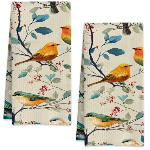 Colorful Birds Hand Towels for Bathroom Set of 2,Soft Absorbent Waffle Weave Kitchen Towels Dish Towel,Decorative Bathroom Towel for Kitchen Yoga Home Decor 16X24 Inch - color: Colorful Birds