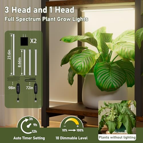 CODACE Plant Stand Indoor with Grow Light - 71 Inches Tall Plant Shelf | 8 Tiered Large Metal Plant Stand, Square Stand Plant Stand Display Shelf for Corner, Living Room, Balcony, Garden