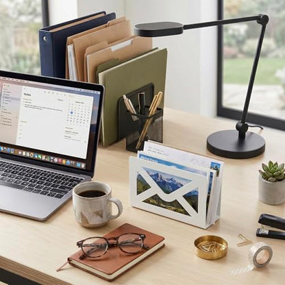 MyGift White Metal Desktop Mail Holder with Cutout Envelope Design Home and Office Desk Letter Organizer - color: White