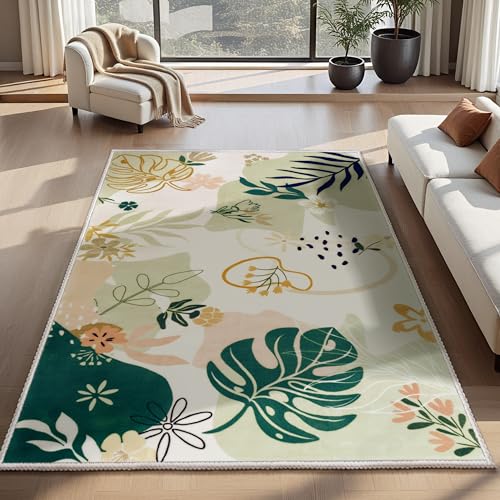 Joiedomi 5x7 Area Rugs for Living Room Non-Slip Washable Rug with Rubber Backing Large Soft Art Floral Carpet for Bedroom Kids Nursery Dining Room (Green) - color: 02 - Green, size: 5'x7'