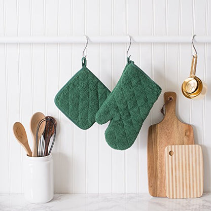 DII Basic Terry Collection 100% Cotton Quilted, Oven Mitt, Dark Green, 2 Piece - color: Dark Green, size: Oven Mitt