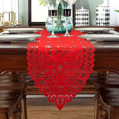 Christmas Table Runner Red Christmas Runner for Table Lace Table Runner Crochet Lace Table Runner Laces Runner Dresser Scarf Rectangular Laces Doilies for Christmas Wedding Home Dining Table Decor - size: 13 x 54 Inch, style: Red