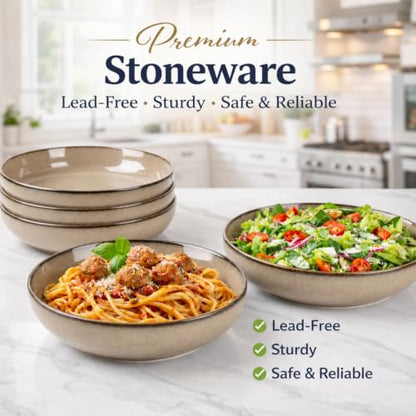 GBhome 8.75'' Large Ceramic Pasta Bowls, 38oz Stoneware Pasta Serving Bowls Set of 4 for Kitchen, Wide Bowls for Fruit,Pasta,Salad,Oatmeal,Meal, Microwave Safe, Reactive Glaze - color: Otameal