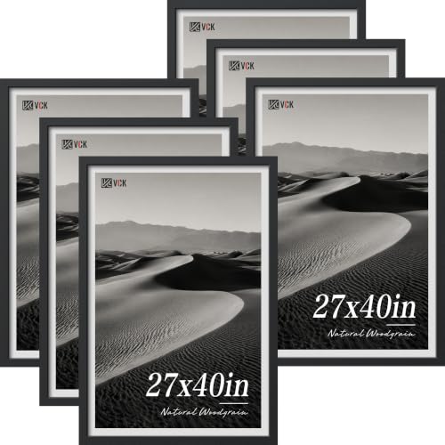 VCK 27x40 Poster Frames Black - 6 Pack, Wide Border Wood Picture Frame, Multi-Directional Display Family Photos, Office Prints, Studio/Gallery, Wall Hanging - color: Black, size: 27 x 40