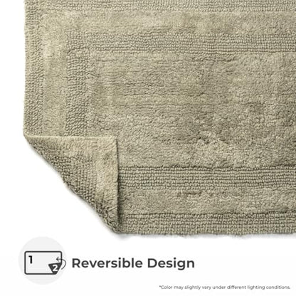 Akiko 100% Cotton Bath Mat, Soft Plush Reversible Bathroom Rug 20x32 Green | Bath Mats for Bathroom Absorbent Quick Dry Anti-Skid Machine Washable Bath Mats for Bathroom Shower Bathtub - color: Sage Green
